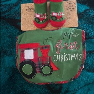 Baby Essentials Green and Red Christmas Bib and Socks Set